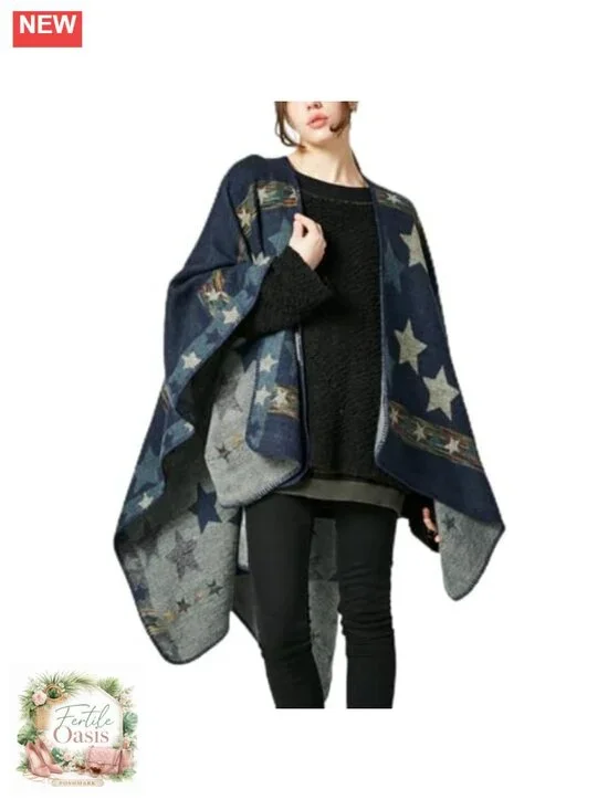 Reversible Women's Plaid Poncho Cape Shawl Wrap Open Front Blanket Tassel Edge