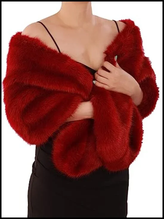 Faux Fur Shawl Wrap for Women, Bridal Wedding Cover Up, Warm Winter Stole