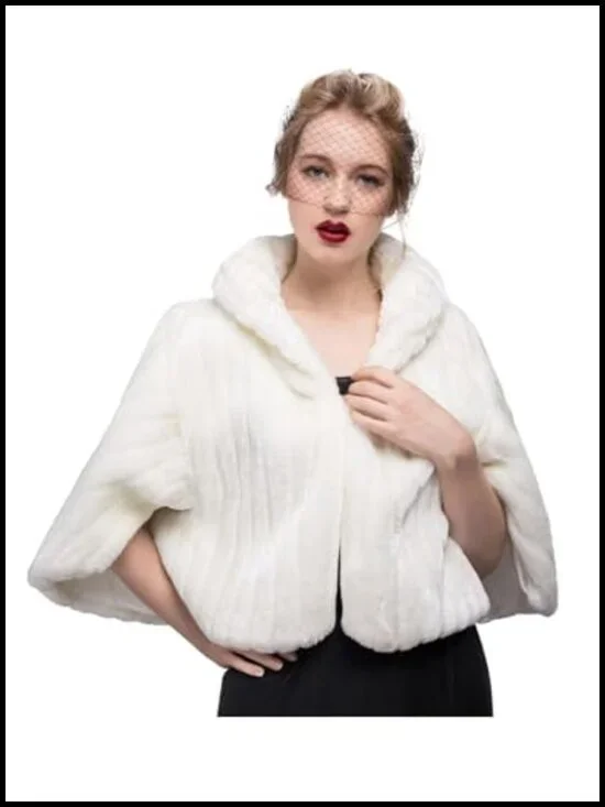 Faux Fur Shawl for Women Wrap Stole Winter Wedding Bridal