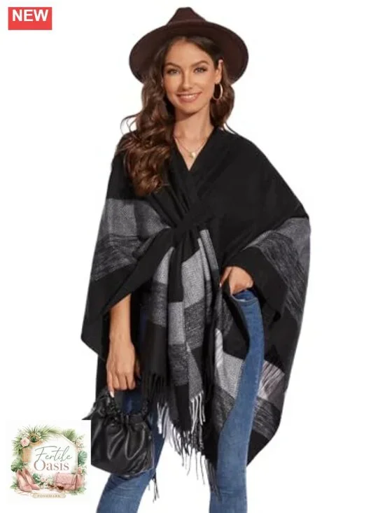 Knitted Cape Shawl Wrap Cardigan Poncho Scarf Blanket for Women Winter