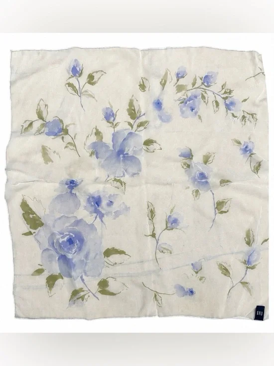 Vintage GAP Blue Floral Sheer Square Scarf Made in Italy Cottagecore