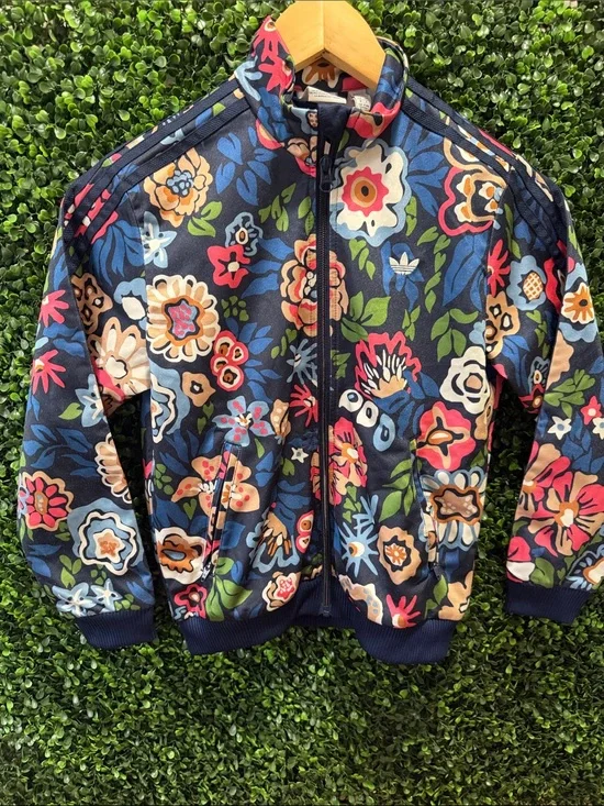 adidas Navy Floral Zip Track Jacket