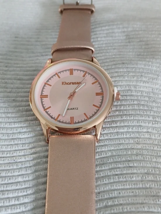 Rose Gold Leather Strap Quartz Watch - Pink Dial