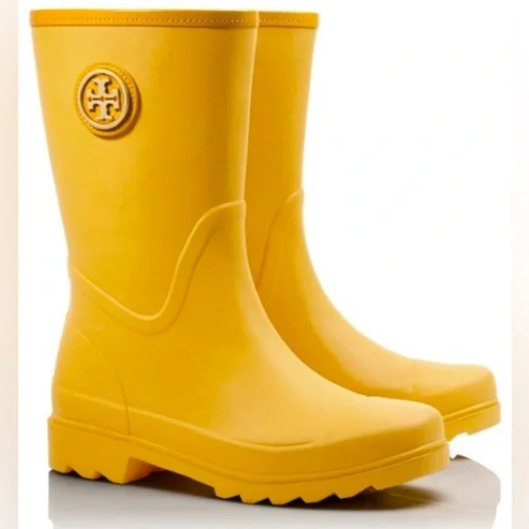 Tory Burch Maureen Yellow Rain Boots Size 7 EUC