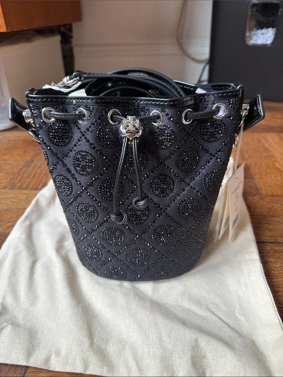 Tory Burch Black Embellished Mini Bucket Bag