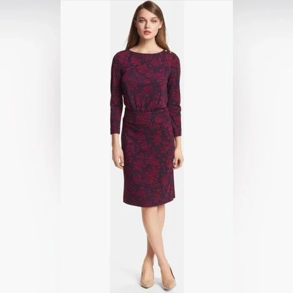 Tory Burch XL Etta Dress – Gold Logo Button Shoulder Pink Navy