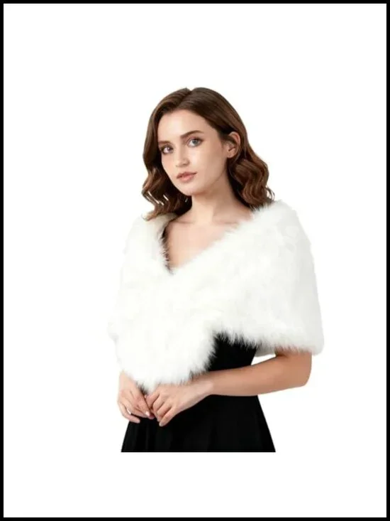 Barelove Long Women's Faux Fur Collar Scarf Wrap, Winter Shawl Shrug