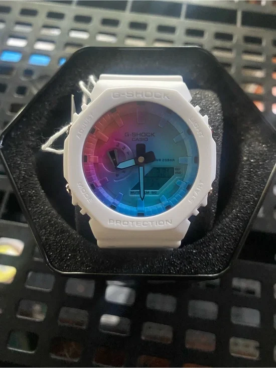 Beach G-Shock White Watch with Pink to Blue Gradient Dial